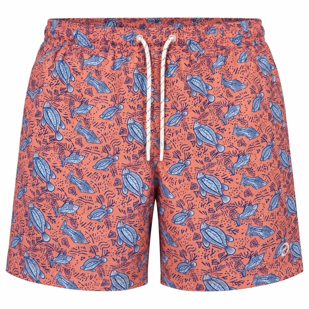 Magellan Swim Trunks Mens Small Pink Blue Fish Pattern 6" Inseam Pockets